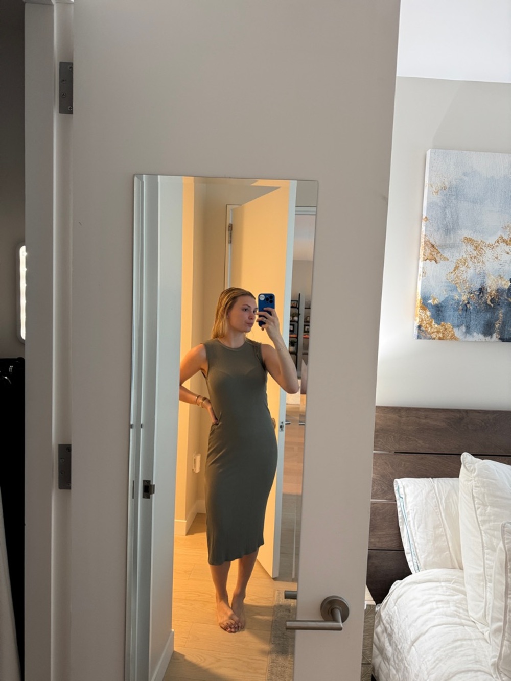 Sleeveless Olive Midi Bodycon Dress